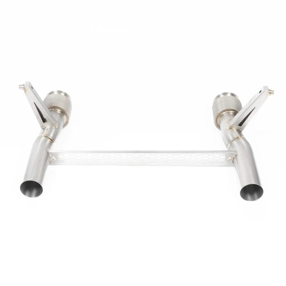 JCR Titanium Superlight Race Exhaust System for LP6xx-x Lamborghini Huracan Evo, Performante, Sterrato, STO, and Tecnica - Front View of Exhaust