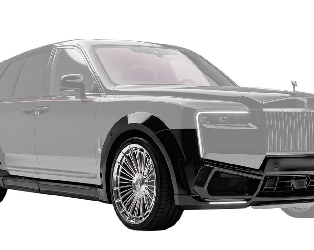 NOVITEC SPOFEC Overdose S2 Widebody Kit for RR51 Rolls Royce Cullinan Series II Installed on Black Cullinan, Front View - Kit Highlighted