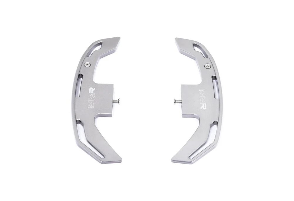 MMX Billet Aluminum Shift Paddles for E9x BMW M3 in Titanium Silver - Front View of Paddles