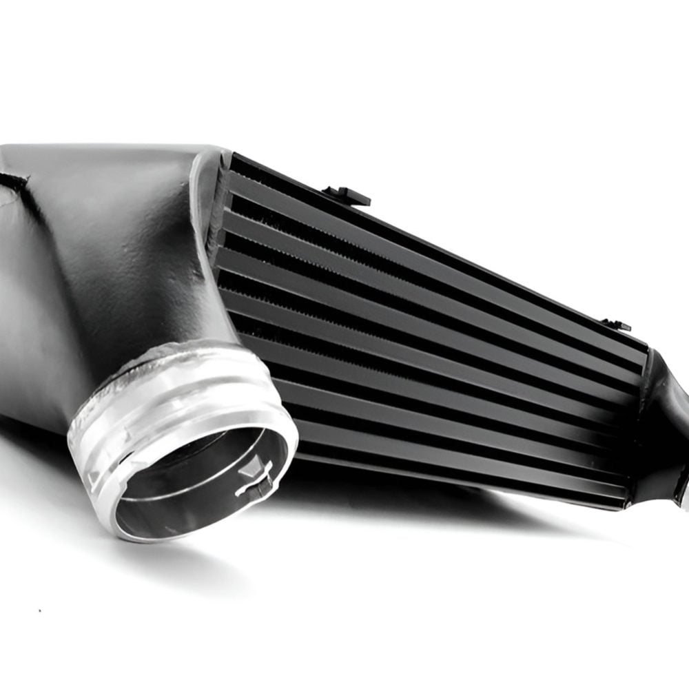 MMX Performance Intercooler for Exx BMW 1 Series, 3 Series, 5 Series, and Z4 - Lower Rear Side View of Intercooler