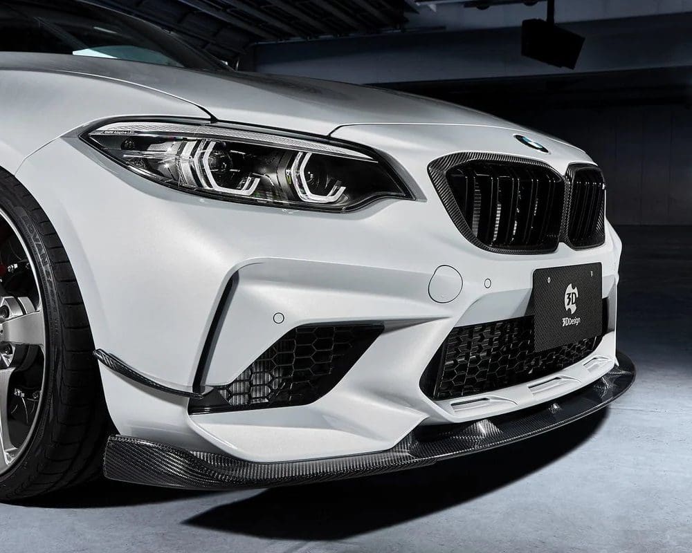 3DDesign Carbon Front Lip for F87 BMW M2 Competition Installed on White M2 Competition