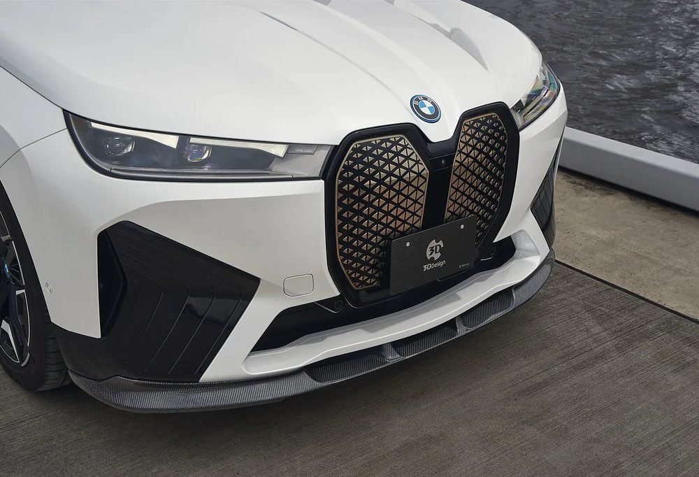 3DDesign Carbon Front Lip Spoiler for I20 BMW iX M Sport Installed - Close Right View