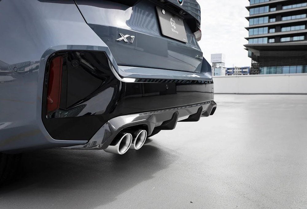 3DDesign Carbon Two-Tip Rear Diffuser for U11 BMW X1 M-Sport Installed - Close Left Side Rear View