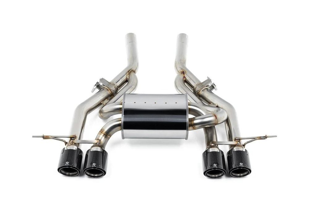 3DDesign Valved Rear Exhaust Section w/ Carbon Tips for G8x BMW M3 and M4 - Upper Front View of Rear Exhaust Section