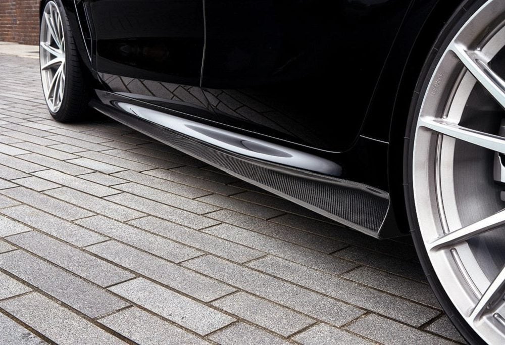 3DDesign Carbon Side Skirts for F93 BMW M8 Installed - Rear Close View