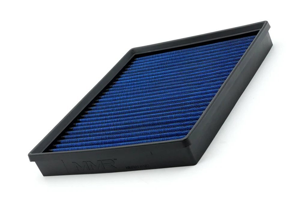 MMX Blue Cotton Replacement Panel Air Filter for Fxx BMW M135i / M2 and M235i / 335i / 435i (with N55 engine) - Front Side View of Filter