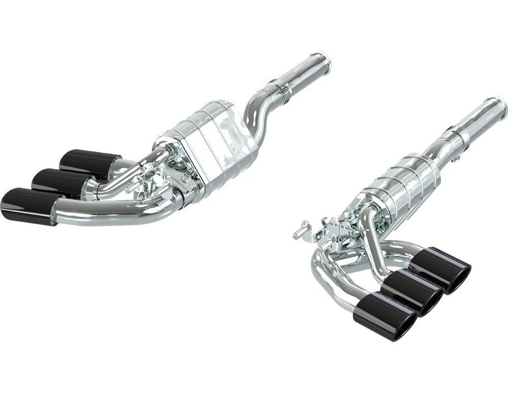Capristo Triple-Valved Mufflers for W465 Mercedes-Benz G 63 with Black Chrome Tips - Front Side View of Mufflers