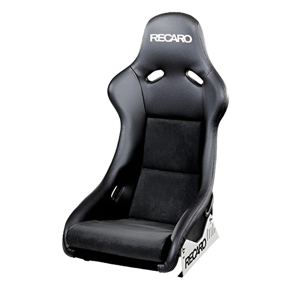 RECARO Dynamic Pole Position (ABE) Seat in Ambla Leather Black / Dinamica Suede Black - Front Side View of Seat