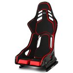 RECARO Dynamic Podium CF Seat in Alcantara Black / Leather Red - Front Side View of Seat