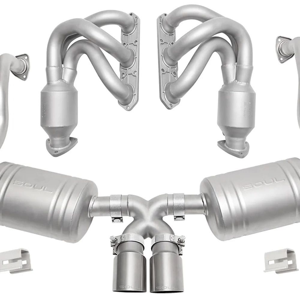 SOUL Performance Street Exhaust Package for 986 Porsche Boxster (with 2.7L engine) Straight Cut Single Wall Tips - Top View