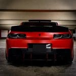 Auto Addict Gloss Black Umbra LED Taillights w/ Smoke Lens for 5th Gen Chevrolet Camaro LS, LT, RS, SS, and ZL1 (pre-facelift) Installed on Red Camaro - Rear View of Car