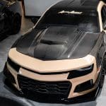 Auto Addict Carbon Type-ZR Double-Sided Hood for G5 Chevrolet Camaro Installed on Tan Camaro - Front Side View of Car