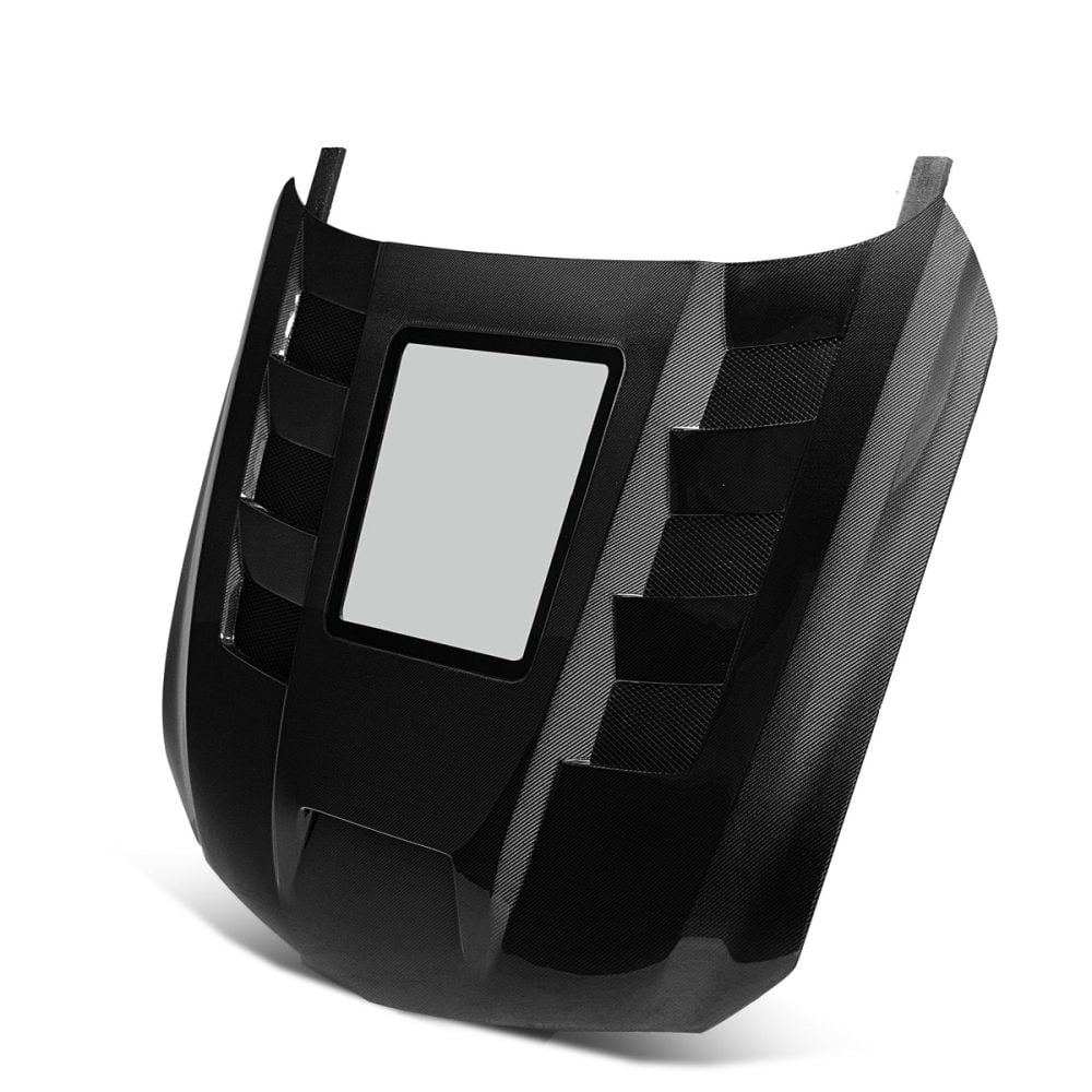 Auto Addict Carbon Type-Terminator V-Shaped Hood w/ Glass Window for Cadillac CT5, CT5-V, and CT5-V Blackwing - Upper Front Side View