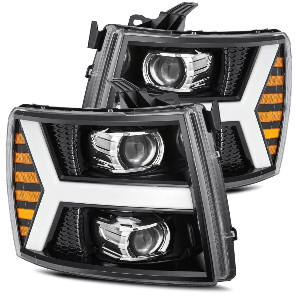 AlphaRex LUXX-Series LED Projector Jet Black Headlights for GMT900 Chevrolet Silverado [AHL-CL07-PL-SA-LB]