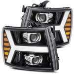 AlphaRex LUXX-Series LED Projector Jet Black Headlights for GMT900 Chevrolet Silverado [AHL-CL07-PL-SA-LB]