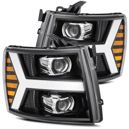 AlphaRex LUXX-Series LED Projector Jet Black Headlights for GMT900 Chevrolet Silverado [AHL-CL07-PL-SA-LB]