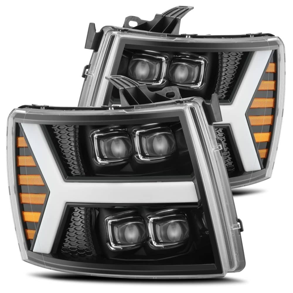 AlphaRex NOVA-Series LED Projector Jet Black Headlights for GMT900 Chevrolet Silverado [AXHL-CL07-PPTS-LED-LB-A]