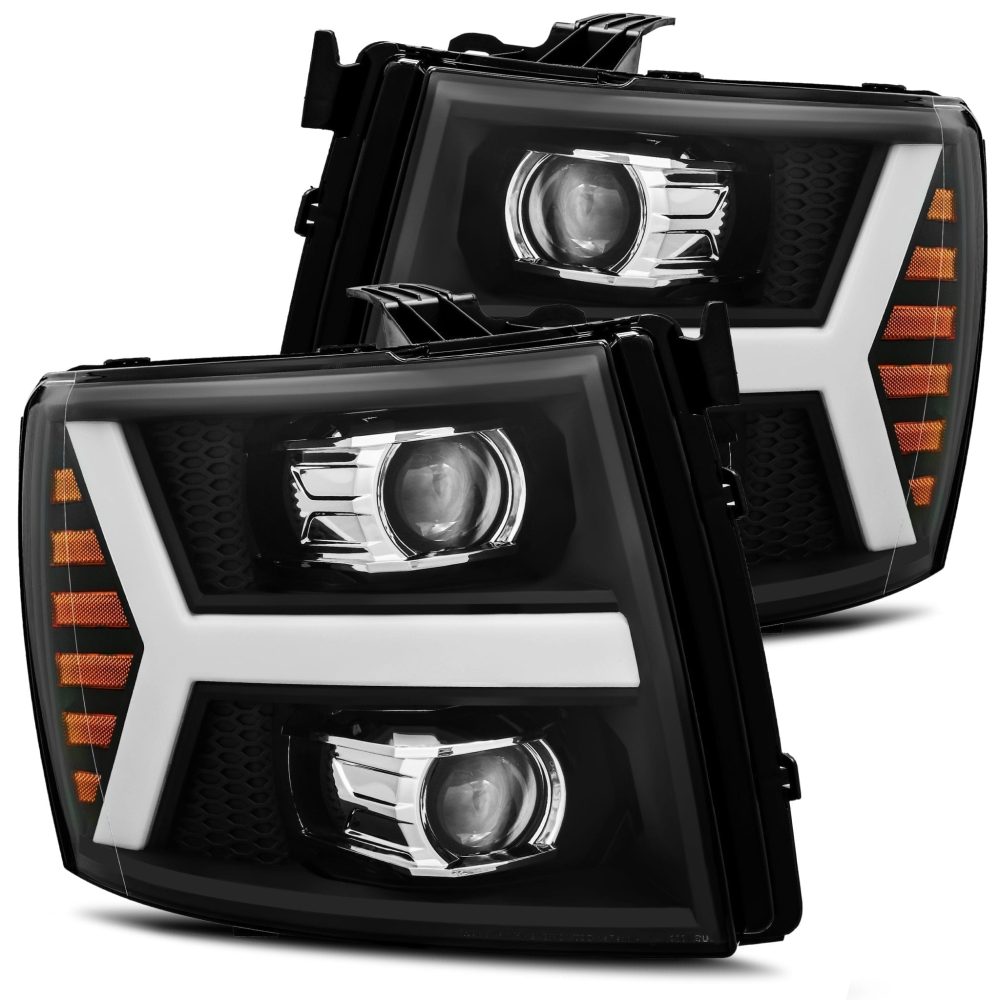 AlphaRex PRO-Series Halogen Projector Black Headlights for GMT900 Chevrolet Silverado [AXHL-CL07-PPTS-B-A]