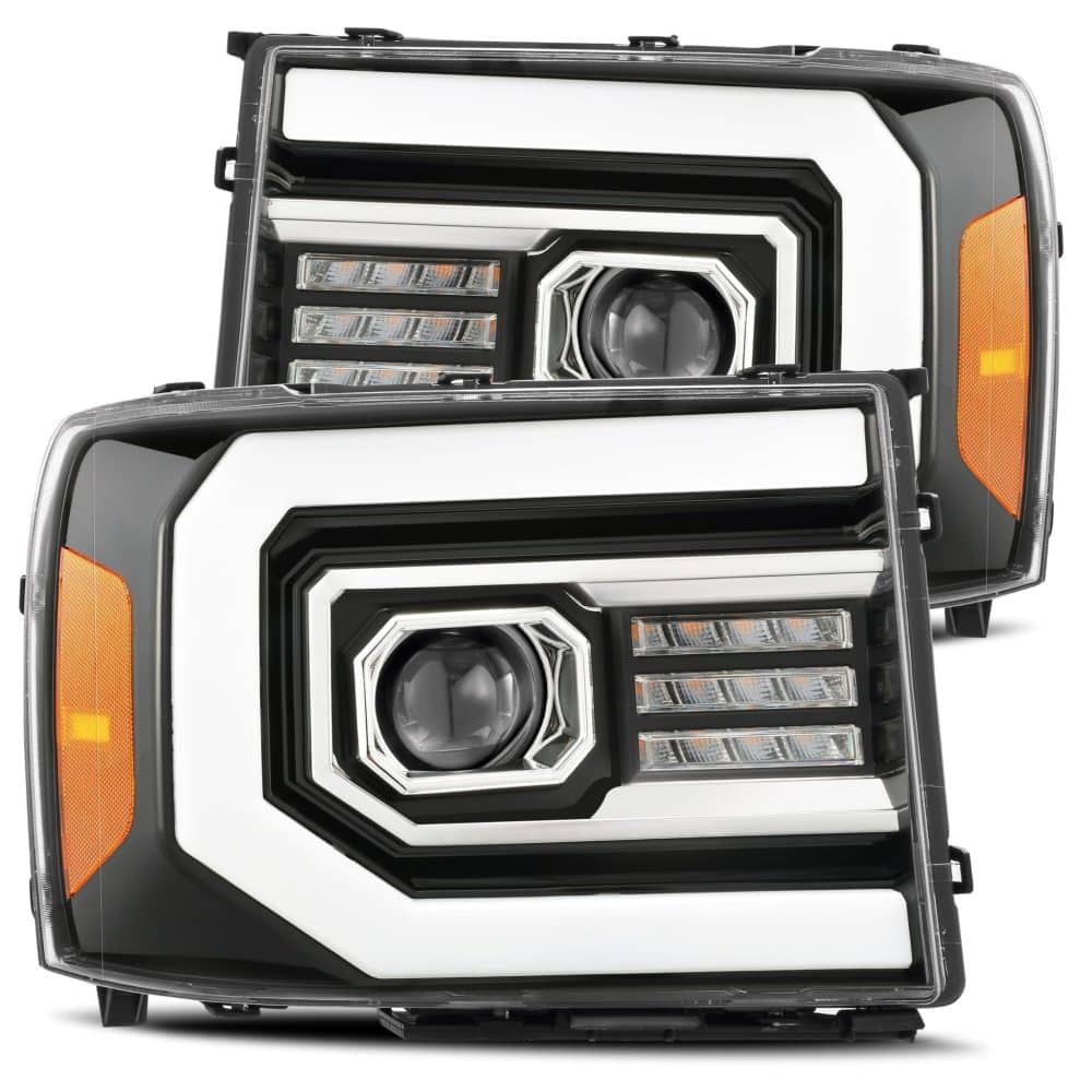 AlphaRex PRO-Series Halogen Projector Jet Black Headlights for GMT900 GMC Sierra [AXHL-GS07-PPTS-LB-A]