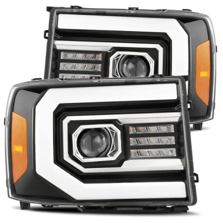 AlphaRex PRO-Series Halogen Projector Jet Black Headlights for GMT900 GMC Sierra [AXHL-GS07-PPTS-LB-A]