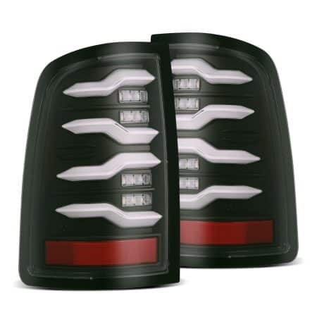 AlphaRex LUXX-Series LED Black Tail Lights for DS & DH Dodge Ram 1500 / 2500 / 3500 [RTL-DR09-SA-YW-BS-CVT/RTL-DR09-G2-SA-YW-BS]