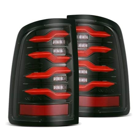 AlphaRex LUXX-Series LED Black-Red Tail Lights for DS & DH Dodge Ram 1500 / 2500 / 3500 [RTL-DR09-SA-RR-LBS-CVT/RTL-DR09-G2-SA-RR-LBS]