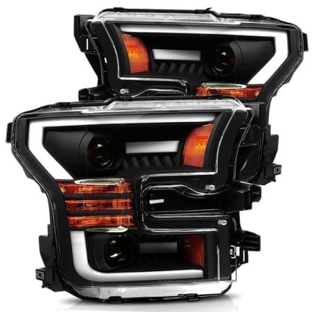 AlphaRex PRO-Series Halogen Projector Black Headlights for P553 Ford F150 [AXHL-FF15-PPTS-B-A]
