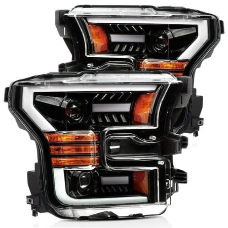 AlphaRex PRO-Series Halogen Projector Jet Black Headlights for P553 Ford F150 [AXHL-FF15-PPTS-LB-A]