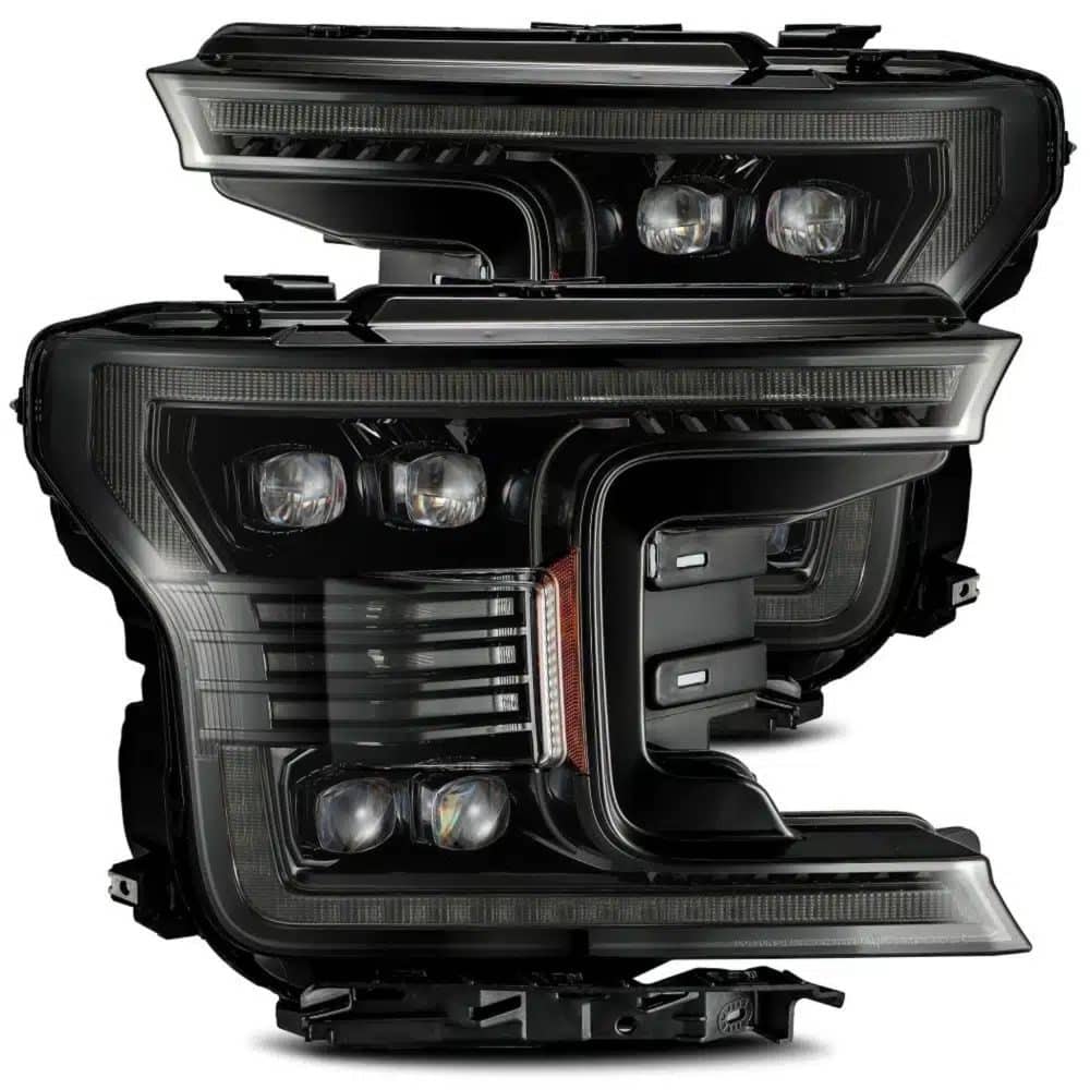 AlphaRex NOVA-Series LED Projector Alpha-Black Headlights for Gen 3 Ford F150 [AXHL-FF18-PPTS-LED-FLB-A-G2-CVT/AXHL-FF18-PPTS-LED-FLB-A-G2] - Front View