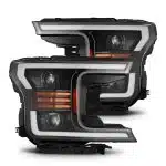 AlphaRex PRO-Series Halogen Projector Jet Black Headlights for 13th Gen Ford F150 [AXHL-FF18-PPTS-LB-A-CVT/AHL-FF18-P-SA-LB]