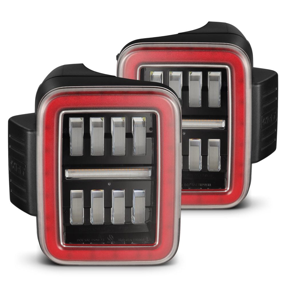 AlphaRex NOVA-Series Prismatic LED Black-Red Tail Lights for JT Jeep Gladiator [RTL-JG18-SA-YR-LB-CVT/RTL-JG18-SA-YR-LB]