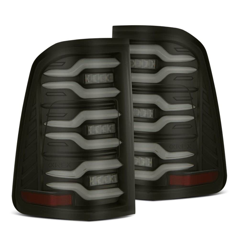 AlphaRex LUXX-Series LED Black Tail Lights for DT Dodge Ram 1500 [RTL-DR19-SA-YW-BS-NS-CVT/RTL-DR19-SA-YW-BS]