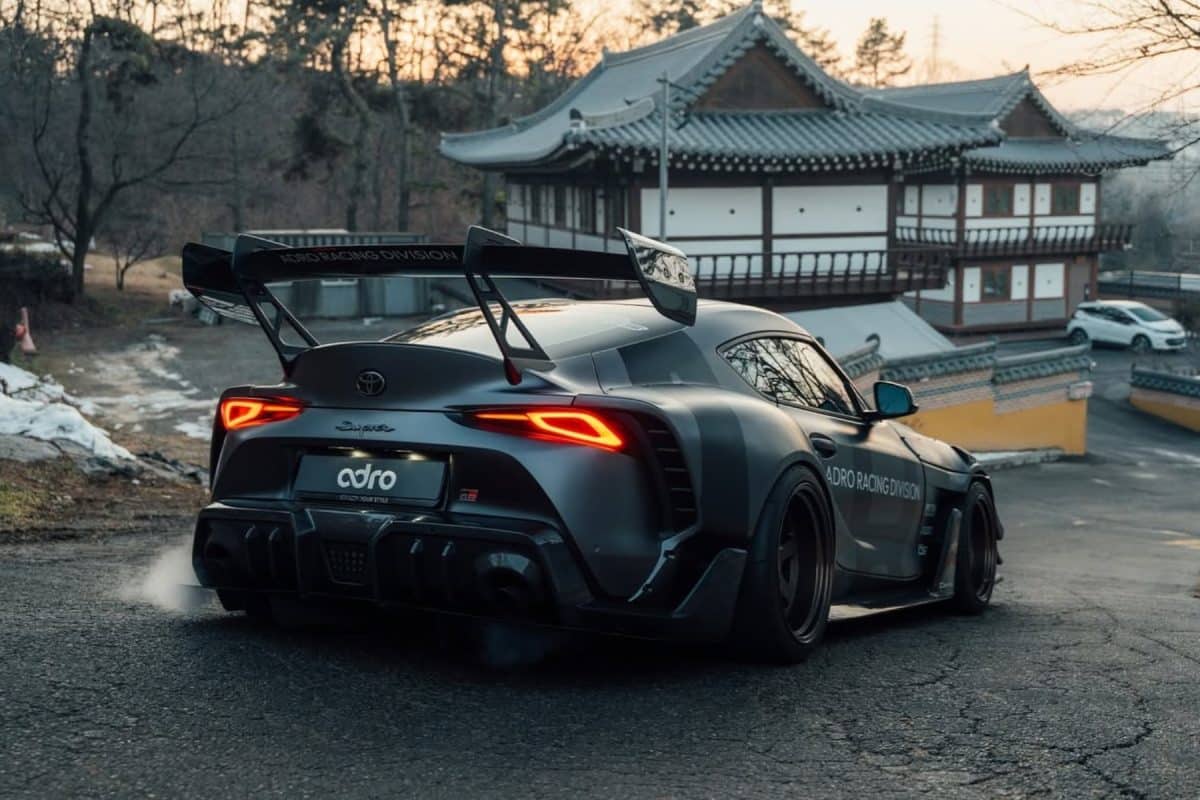 GR Supra ARD aero package on A90 Toyota GR Supra with carbon fiber wing and diffuser
