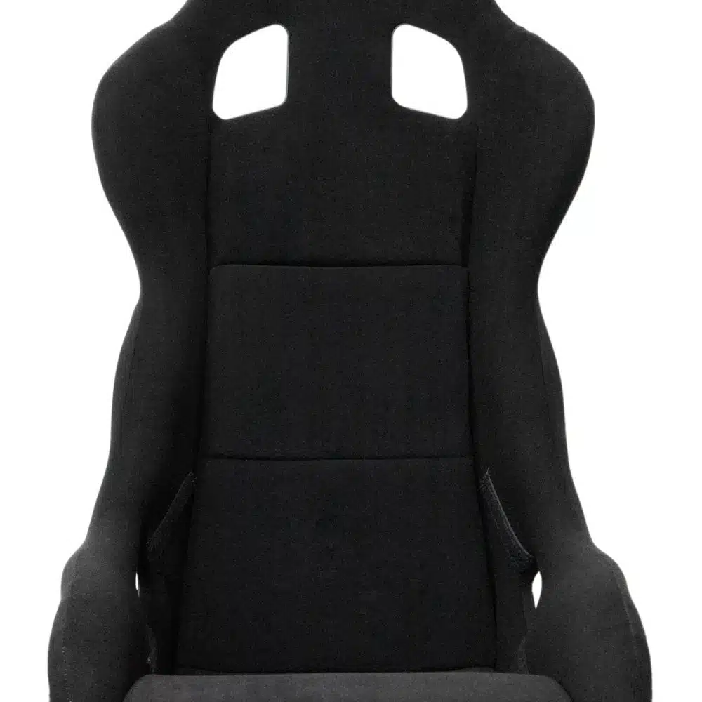 APEX XL Racing Seat by Kinetic Seats, front view of the black velour carbon fiber bucket seat