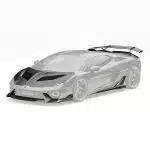 ZACOE Temerario Aero Kit Installed on Matte Black Temerario, Rendering, Pieces Highlighted - Front Side View of Car