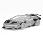 ZACOE Temerario Widebody Kit Installed on Matte Black Temerario, Rendering, Pieces Highlighted - Front Side View of Car