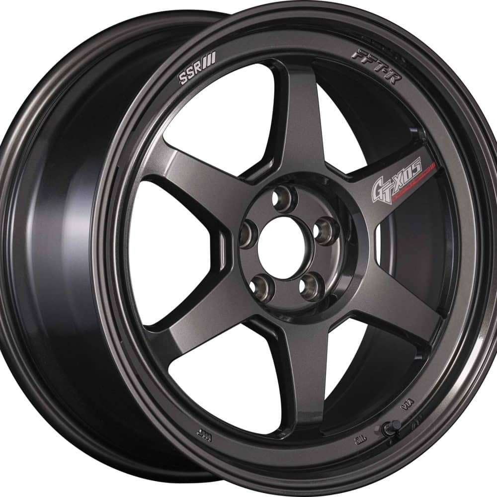SSR GTX05 DR Edition wheel in Prizm Dark Gunmetal, SMI face, three-quarter view