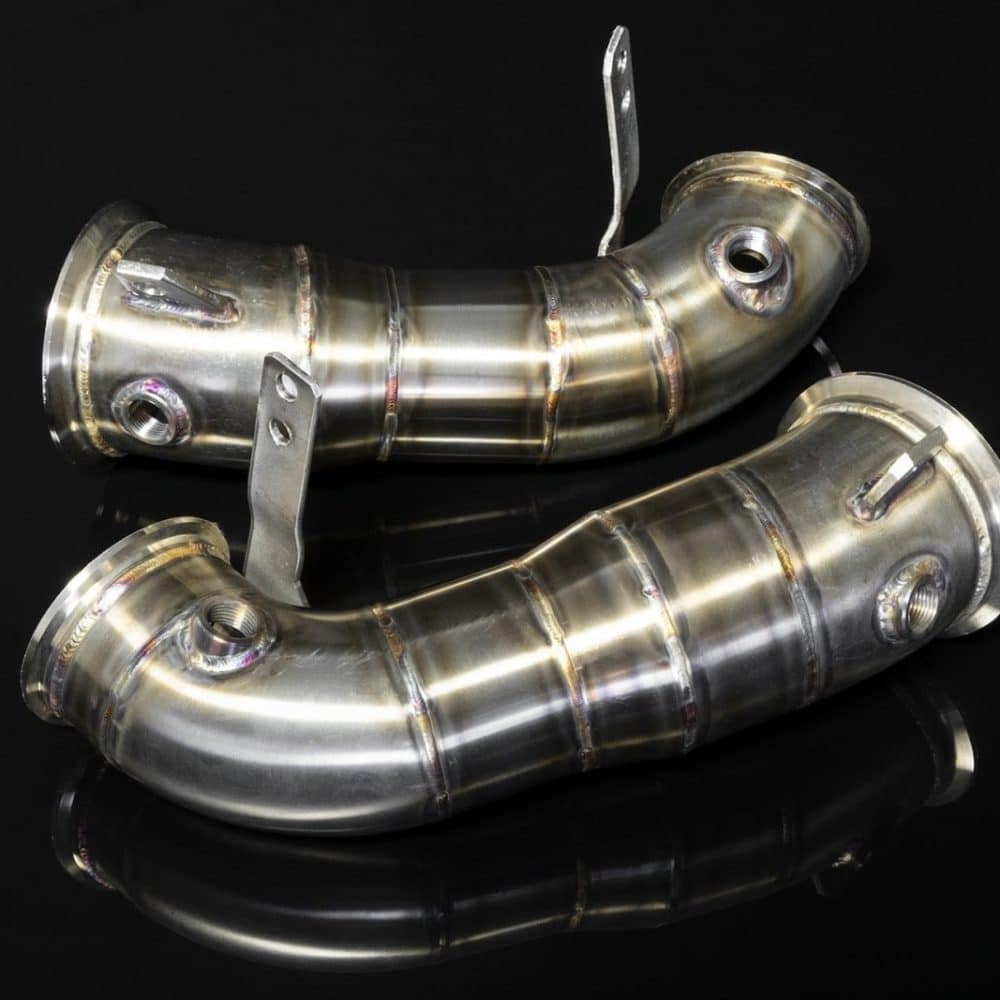 Boost Logic Race Downpipes for F90 BMW M5, raw stainless pair