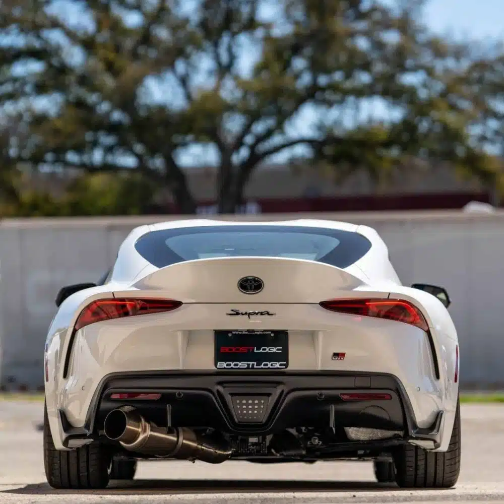 Boost Logic Teardrop Exhaust for A90, GR Supra rear view on the street