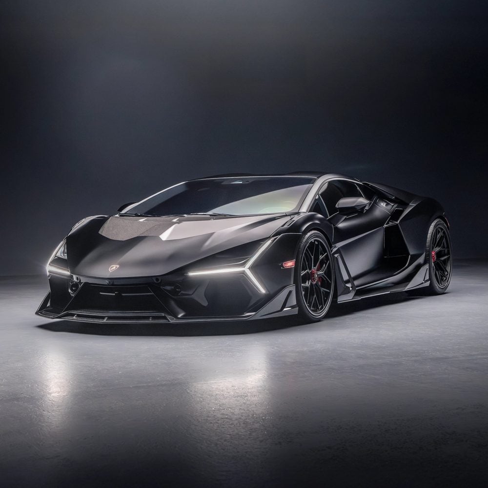 RYFT Carbon Fiber Race Hood for Lamborghini Revuelto on the front of the car