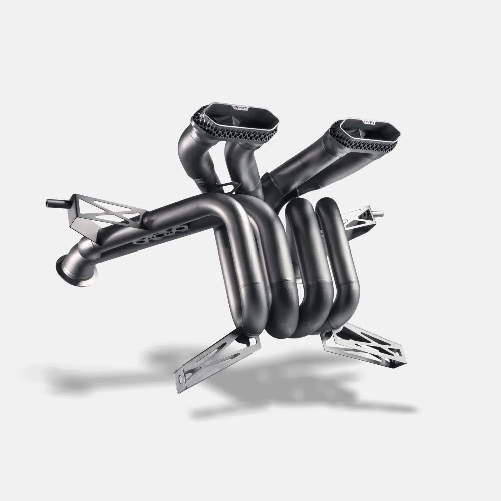 RYFT HYPR Titanium Performance Exhaust for Lamborghini Revuelto with 3D-printed titanium tips