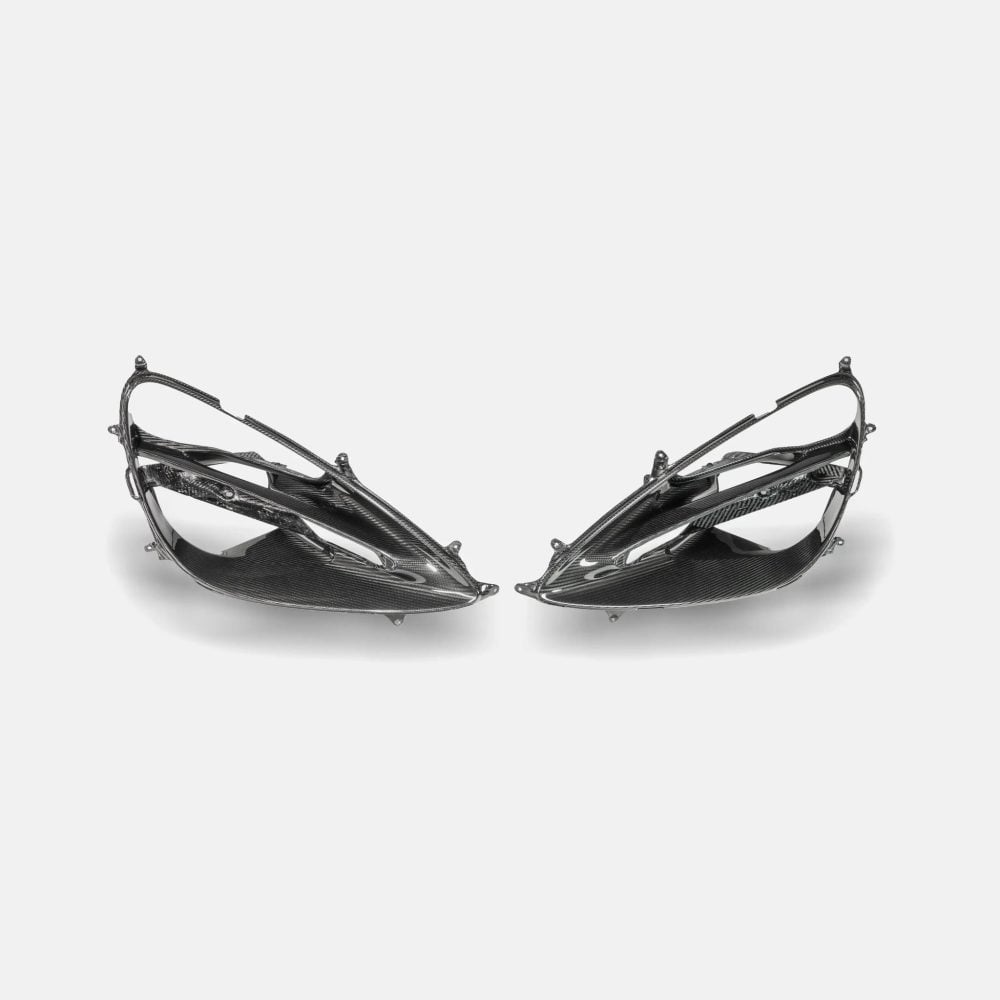RYFT Carbon Fiber Headlight Surrounds for McLaren 750S around the eye sockets of a 750S
