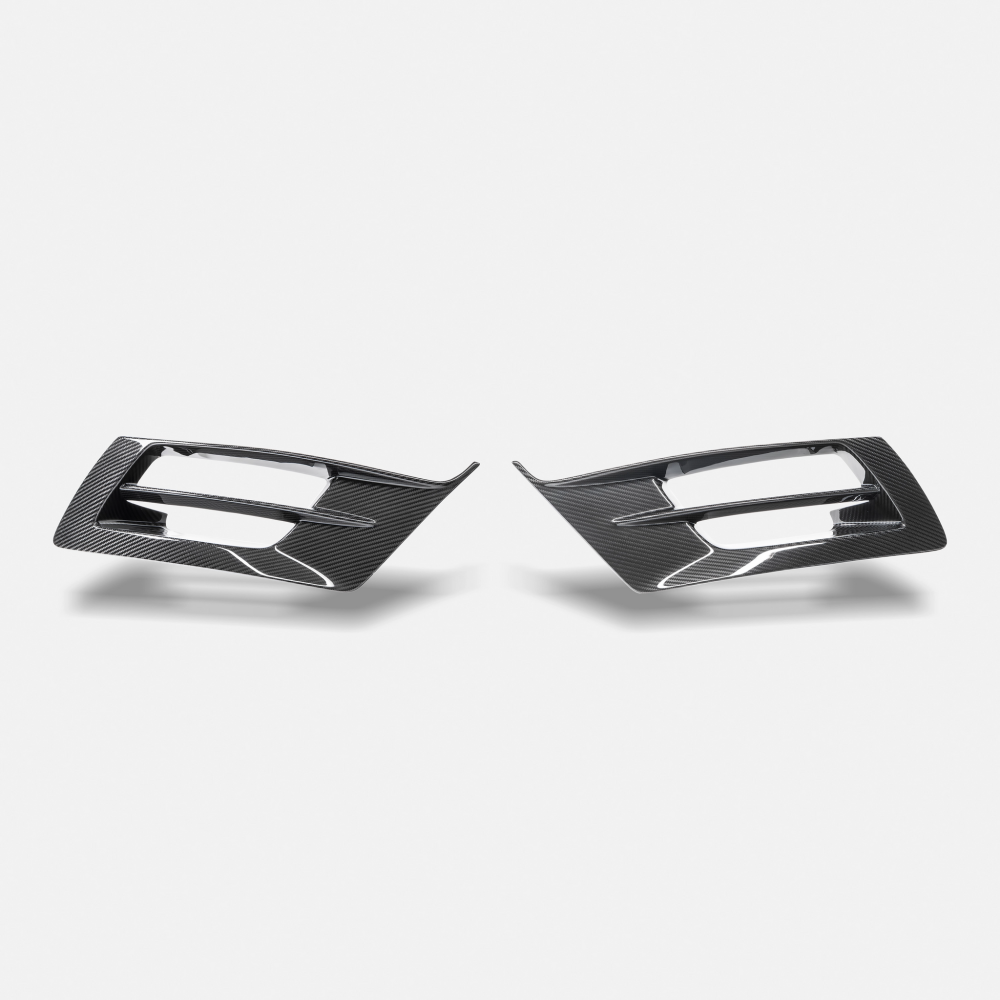RYFT Carbon Fiber Rear Lower Bumper Vents for 992 Porsche 911 Turbo S on the rear apron of a 992 Turbo S
