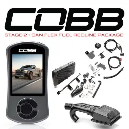 COBB Tuning Stage 2 CAN Flex Fuel Black Redline FMIC Package with TCM Flashing for P552 Ford F-150 Raptor [FOR0050020BK-TCM-RED-FF]