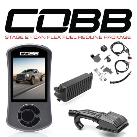 COBB Tuning Stage 2 Redline TCM Package with CAN Flex Fuel and Black Intercooler (Factory Location) for P552 Ford F-150 Raptor [FOR0050S20BK-TCM-RED-FF]