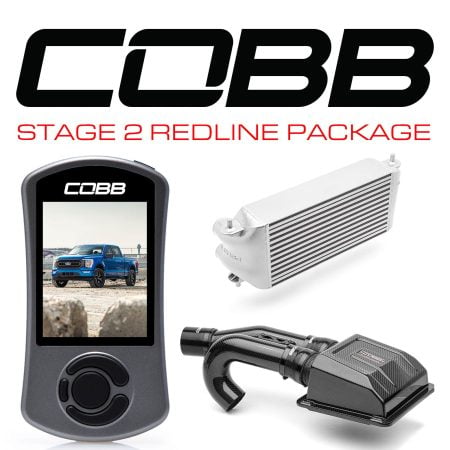 COBB Tuning Stage 2 Tremor Redline Silver Factory Intercooler Package with Carbon Fiber Intake for P702 Ford F-150 [FOR0110S20SL-RED]