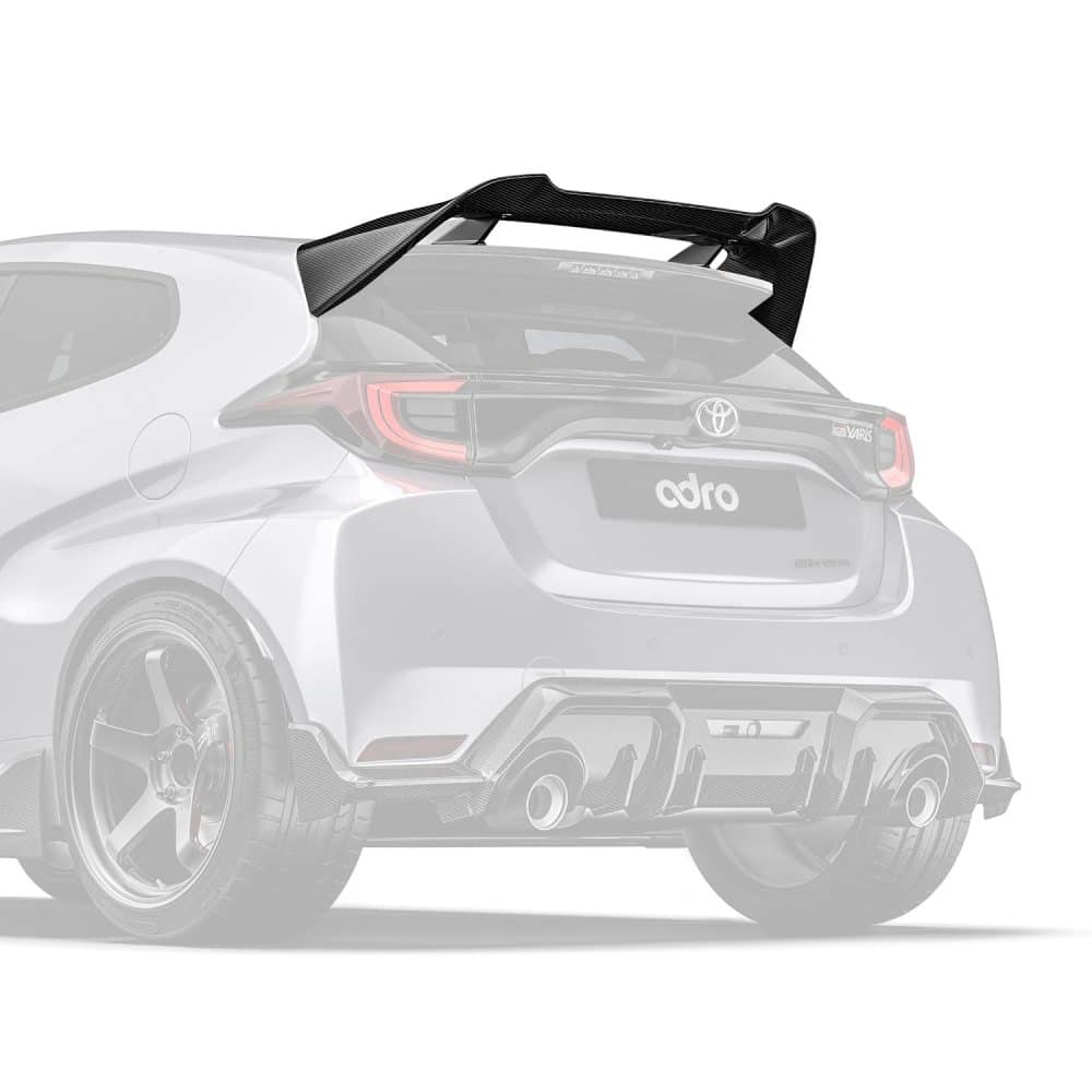 ADRO Prepreg Carbon Spoiler for Toyota GR Yaris, spoiler highlighted on the car