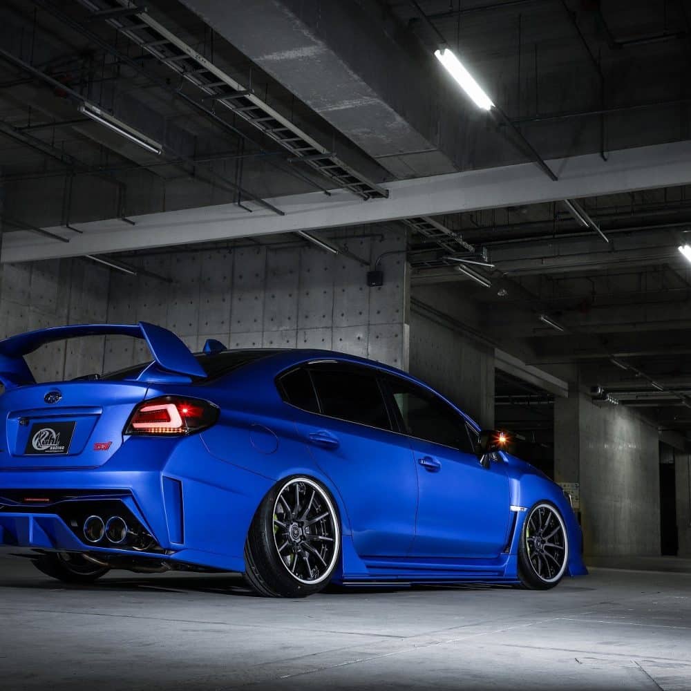 KUHL Racing Slash 4 Tail Muffler for VAB Subaru WRX STI on a late-model WRX STI with the VAB-GT kit