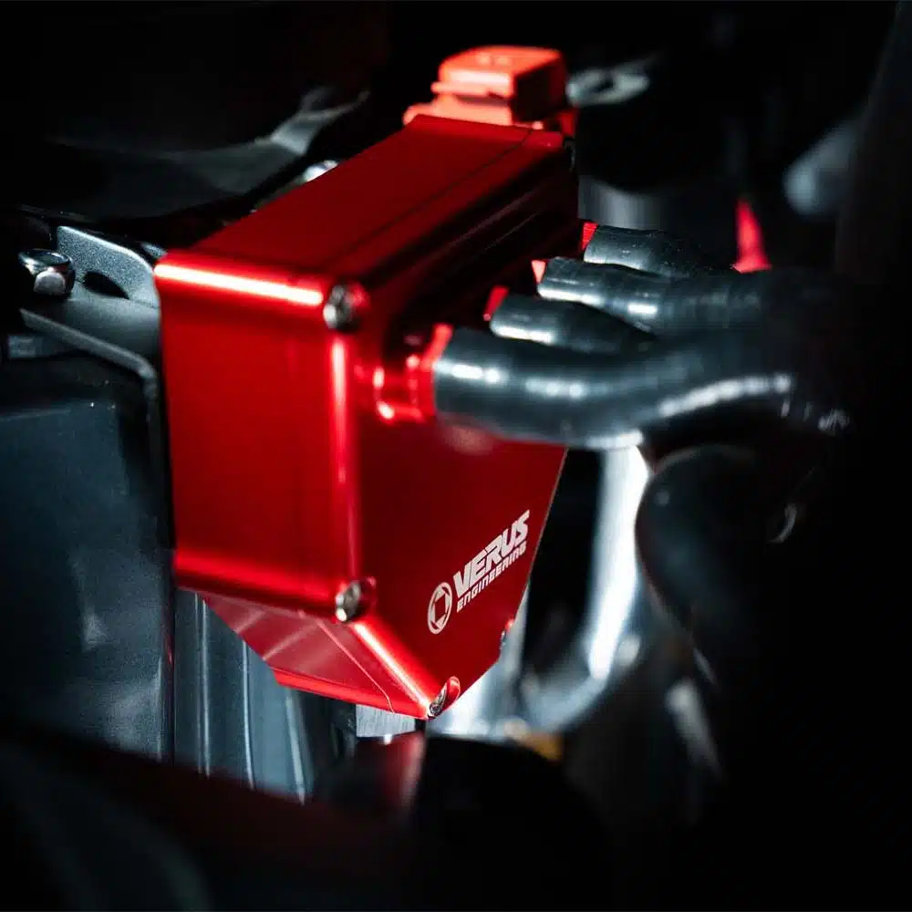 Air Oil Separator for A90 Toyota GR Supra 3.0 by Verus Engineering, installed in red